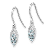 Sterling Silver 925 Aquamarine & Diamond Drop Earrings Polished Rhodium Finish